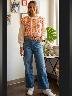 Zara Pink and Orange Crochet Women's Sweater